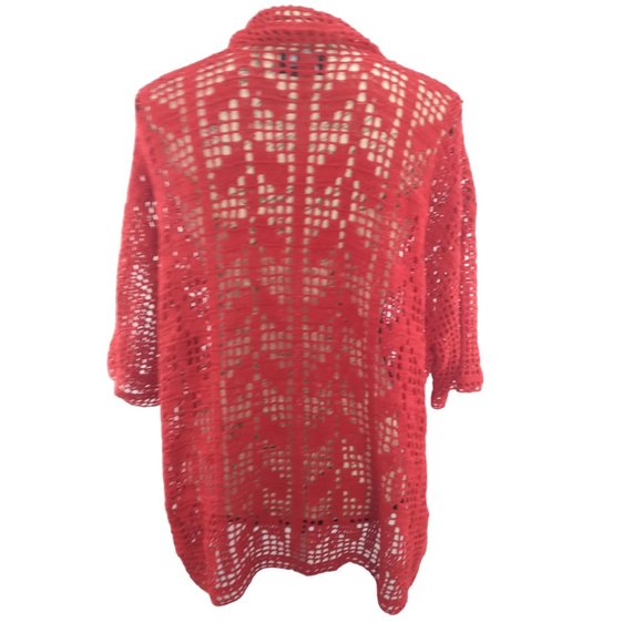 Morgan Cole open knit red button unique cardigan w/ Ladybugs measures Large/XL - Picture 2 of 16